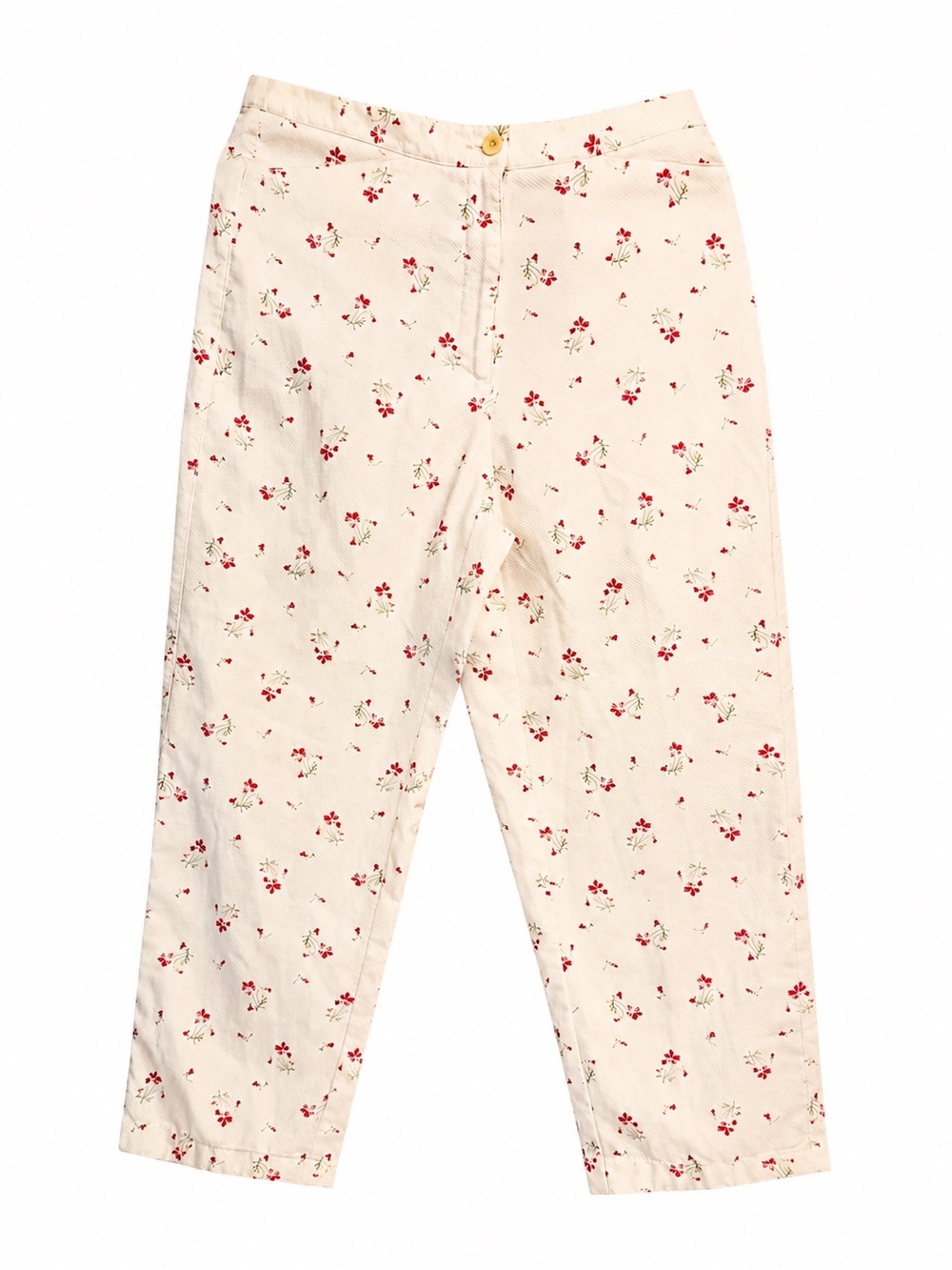 Liz Claiborne Lizsport Petite Floral Ankle Cropped Pants Ivory Red 6P Vintage